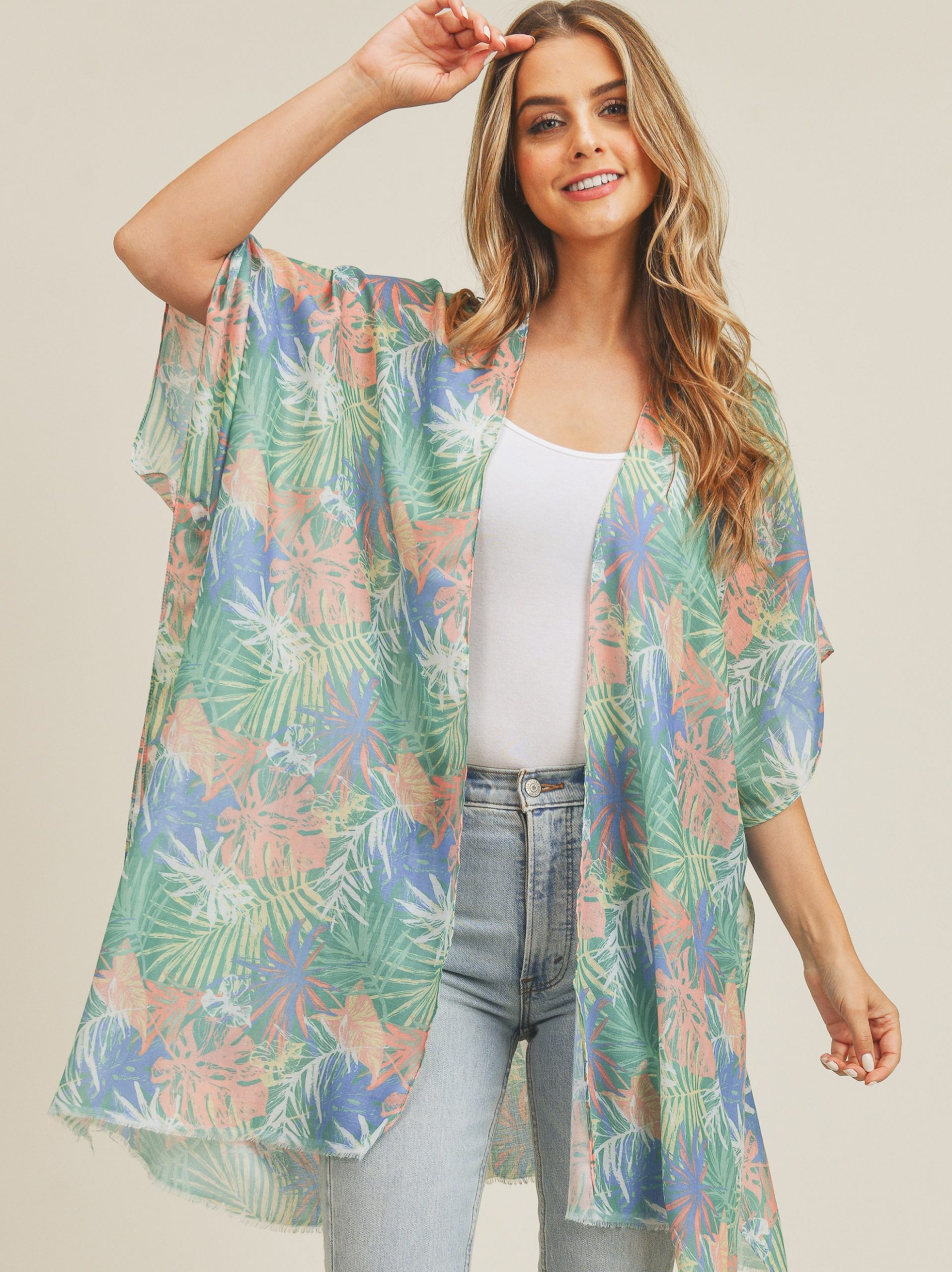 Pastel Palm Leaf Kimono - Best of Everything | Online Shopping