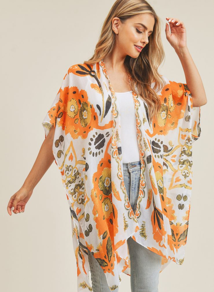 A photo of the Tribal Kimono In Orange product