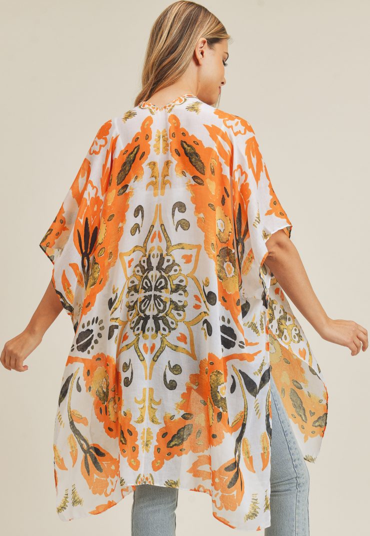 A photo of the Tribal Kimono In Orange product