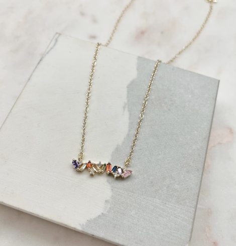 A photo of the Colorful Baguette Rhinestone Necklace product