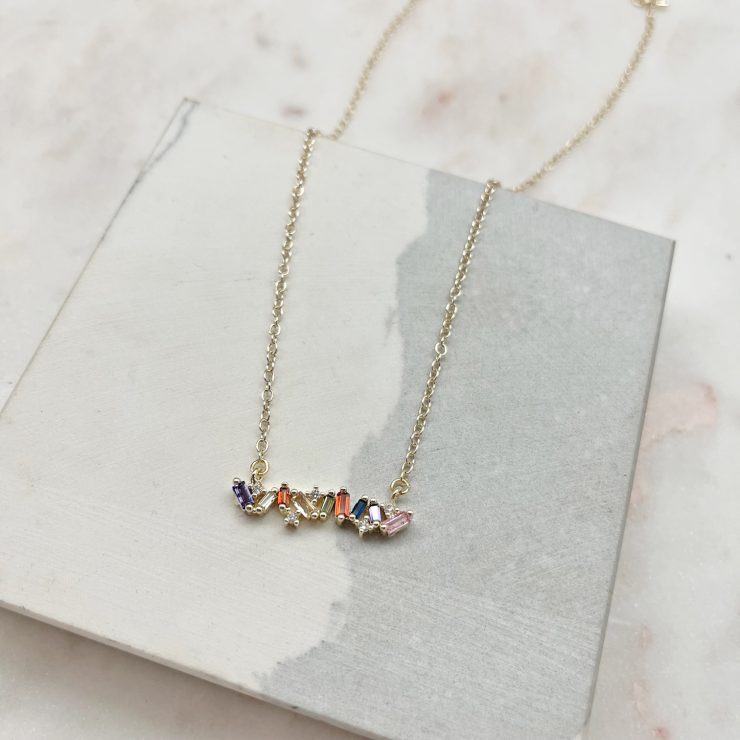 A photo of the Colorful Baguette Rhinestone Necklace product