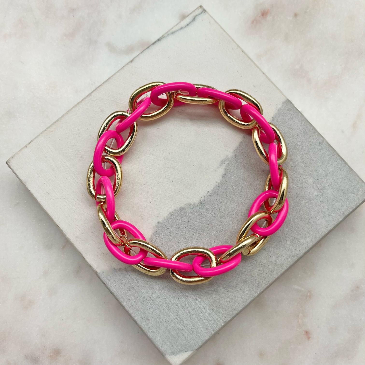 Pink & Gold Link Stretch Bracelet - Best of Everything | Online Shopping