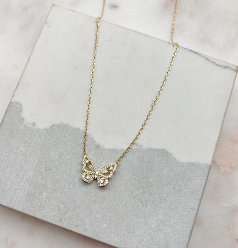 A photo of the Rhinestone Butterfly Necklace In Gold product
