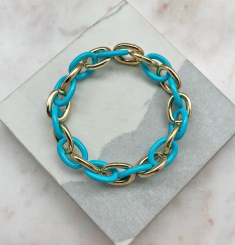 A photo of the Turquoise & Gold Link Stretch Bracelet product