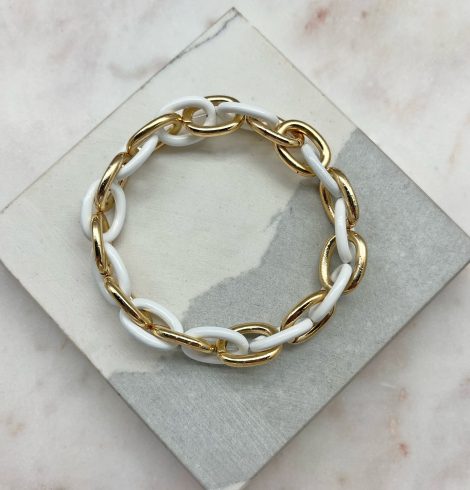 A photo of the White & Gold Link Stretch Bracelet product