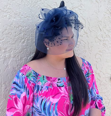 A photo of the Rose Fascinator In Navy product