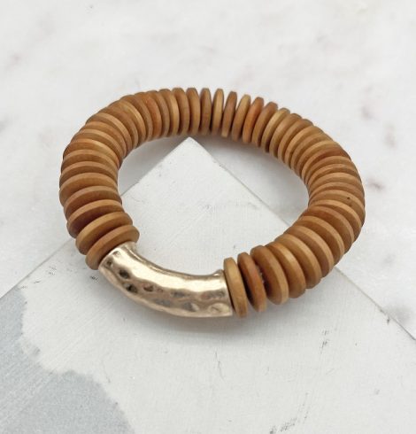 A photo of the Wood Beaded Bracelet In Brown product