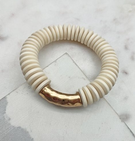 A photo of the Wood Beaded Bracelet In Ivory product