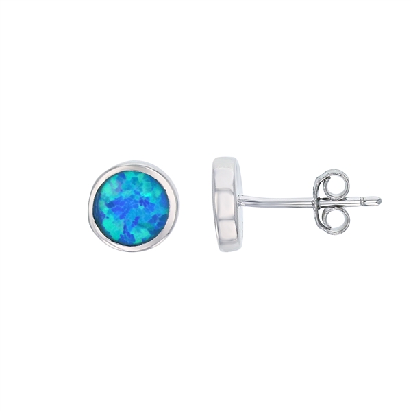 A photo of the Round Blue Opal Earrings product