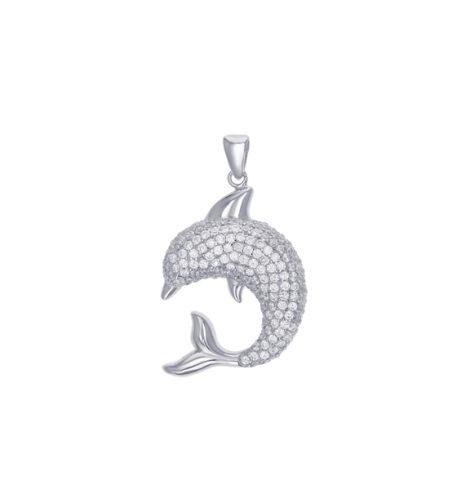 A photo of the CZ Curved Pave Dolphin Pendant product