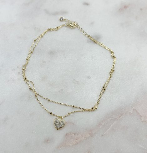 A photo of the Sterling Silver Gold Tone CZ Heart Anklet product