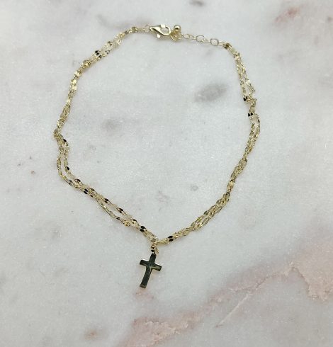 A photo of the Sterling Silver Gold Tone Plain Cross Anklet product