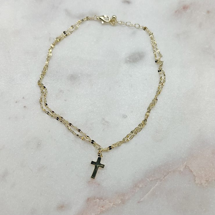 A photo of the Sterling Silver Gold Tone Plain Cross Anklet product