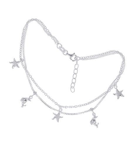 A photo of the Sterling Silver Starfish & Dolphin Anklet product