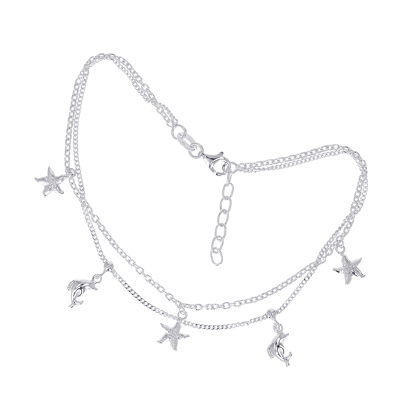 A photo of the Sterling Silver Starfish & Dolphin Anklet product