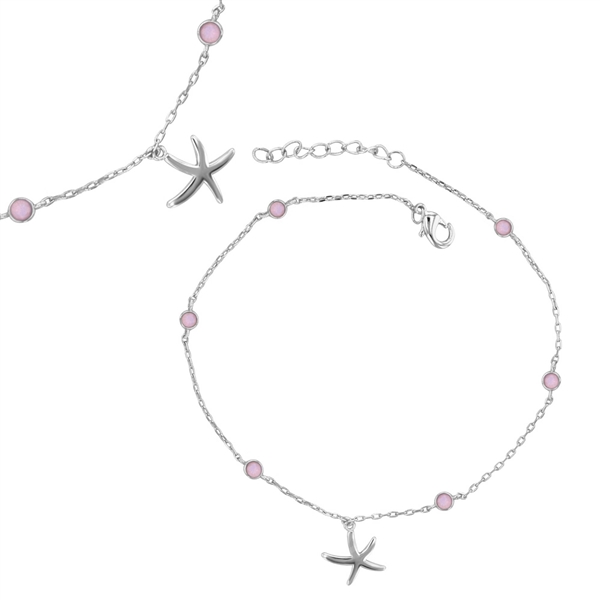 A photo of the Sterling Silver Starfish & Pink Stone Anklet product