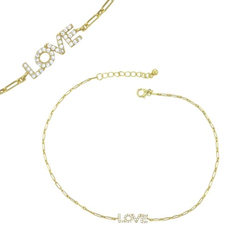 A photo of the Sterling Silver Gold Tone Love Anklet product