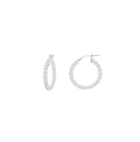 A photo of the Sterling Silver 15mm Beaded Hoop Earrings product