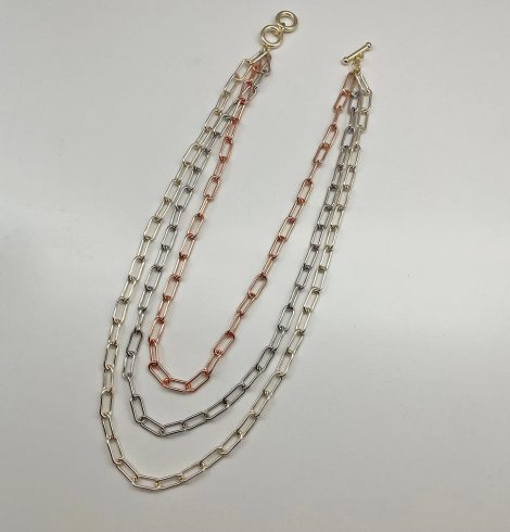 A photo of the Tri Colored Paper Clip Necklace product