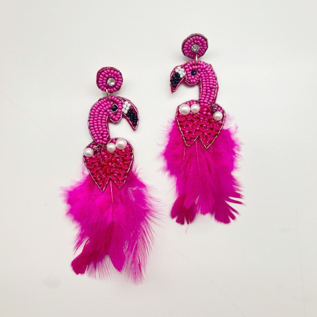 A photo of the Flirty Flamingo Beaded Earrings product