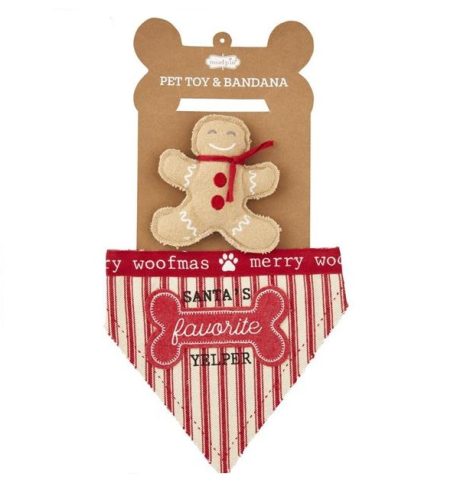 A photo of the Gingerbread Pet Toy & Bandana Set product
