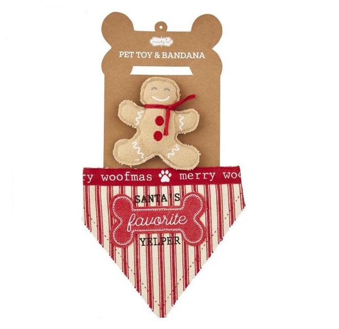 A photo of the Gingerbread Pet Toy & Bandana Set product