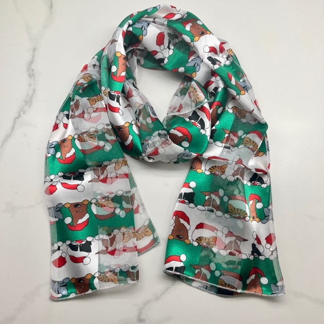A photo of the Silky Christmas Pets Scarf In Green product