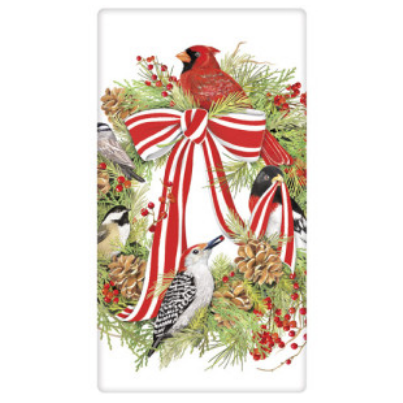 A photo of the Winter Bird Wreath Towel product