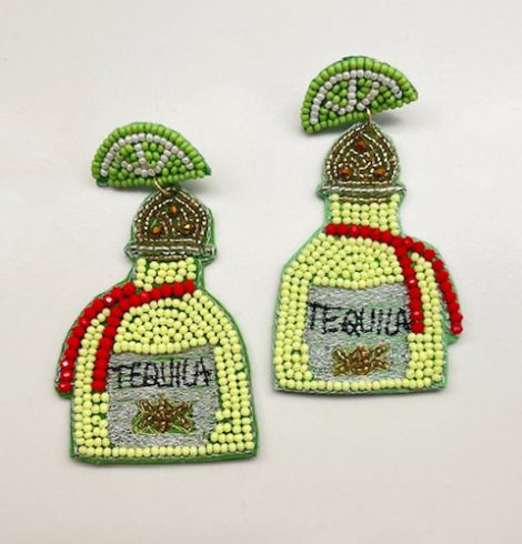 A photo of the Beaded Tequila Earrings In Green product