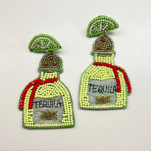 A photo of the Beaded Tequila Earrings In Green product