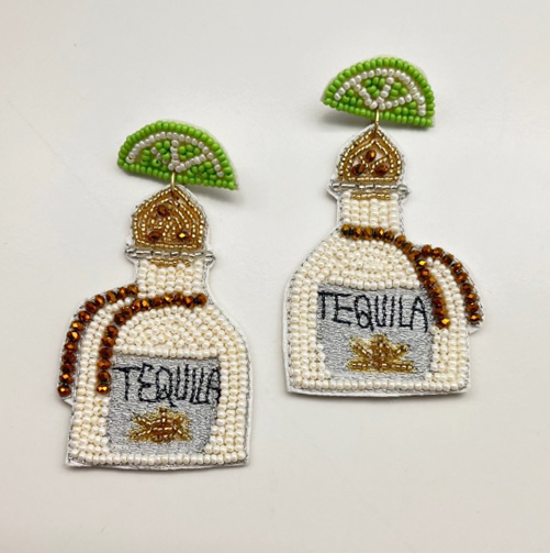 A photo of the Beaded Tequila Earrings In White product
