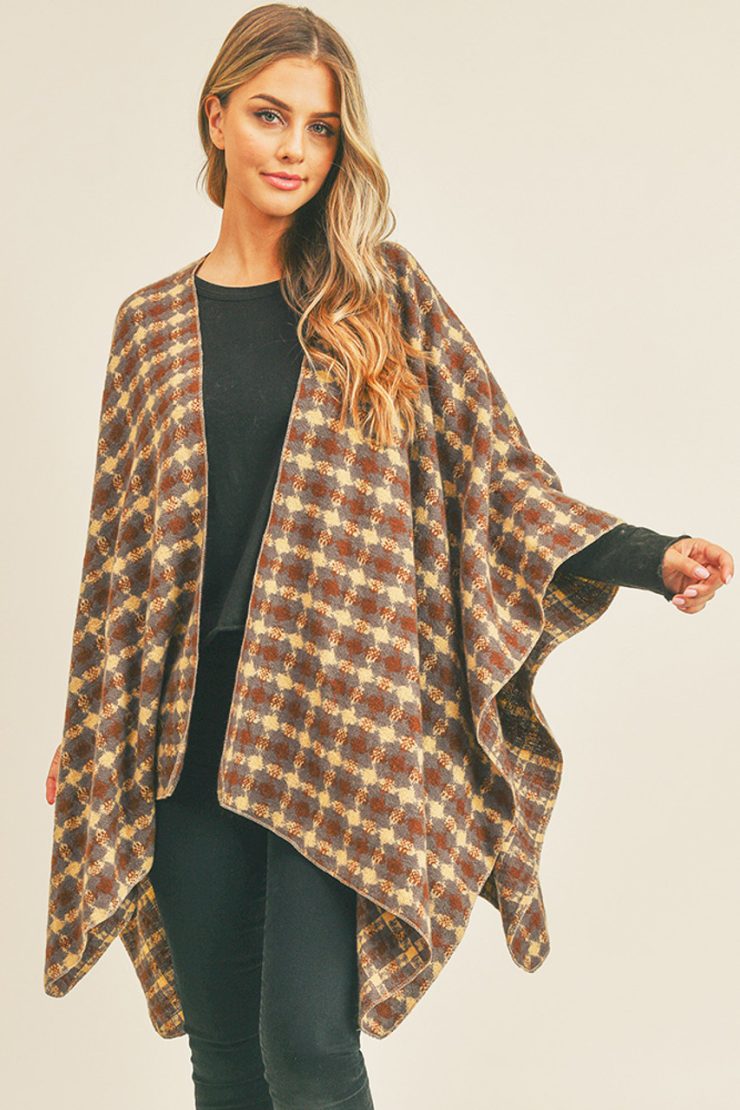 A photo of the Plaid Ruana In Brown product