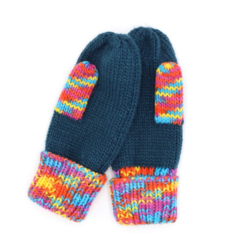A photo of the Multi Color Fleece Mittens In Teal product