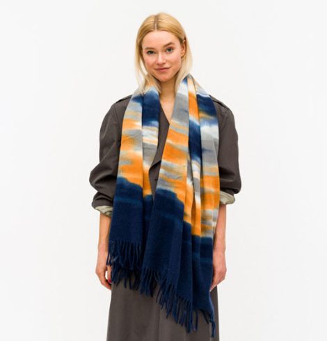 A photo of the Navy & Orange Tie Dye Oblong Scarf product