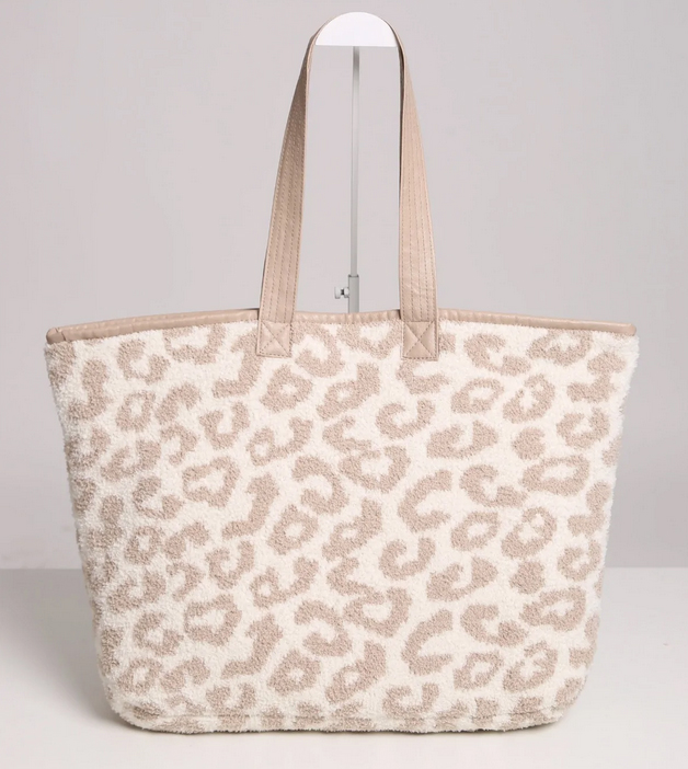 A photo of the Leopard Comfy Luxe Tote In Beige product