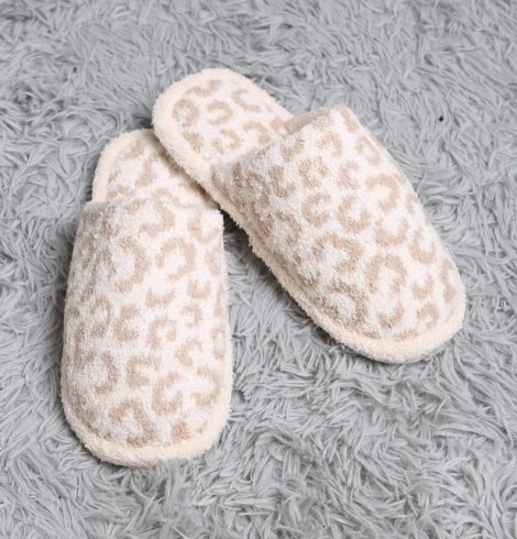A photo of the Leopard Comfy Luxe Slippers In Beige product