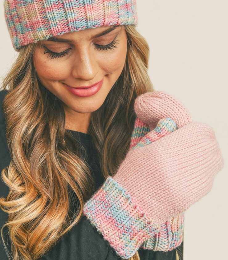 A photo of the Multi Color Fleece Mittens In Blush product