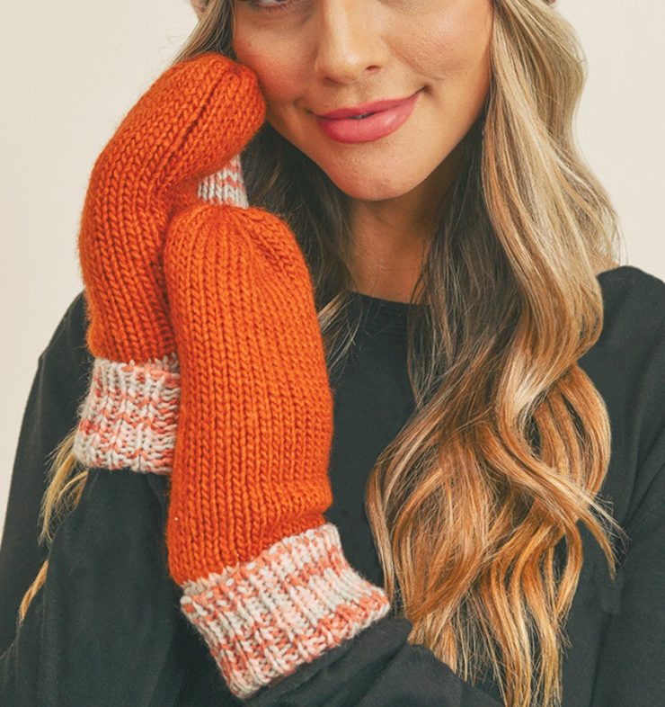 A photo of the Multi Color Fleece Mittens In Rust product