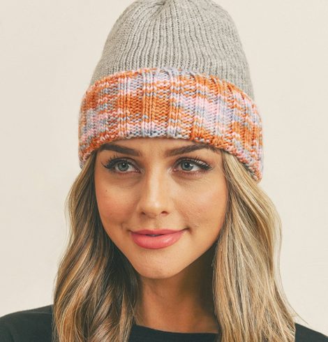 A photo of the Multi Color Fleece Beanie In Grey product