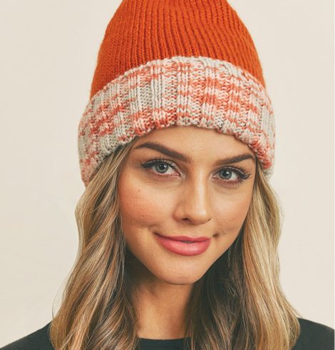 A photo of the Multi Color Fleece Beanie In Rust product