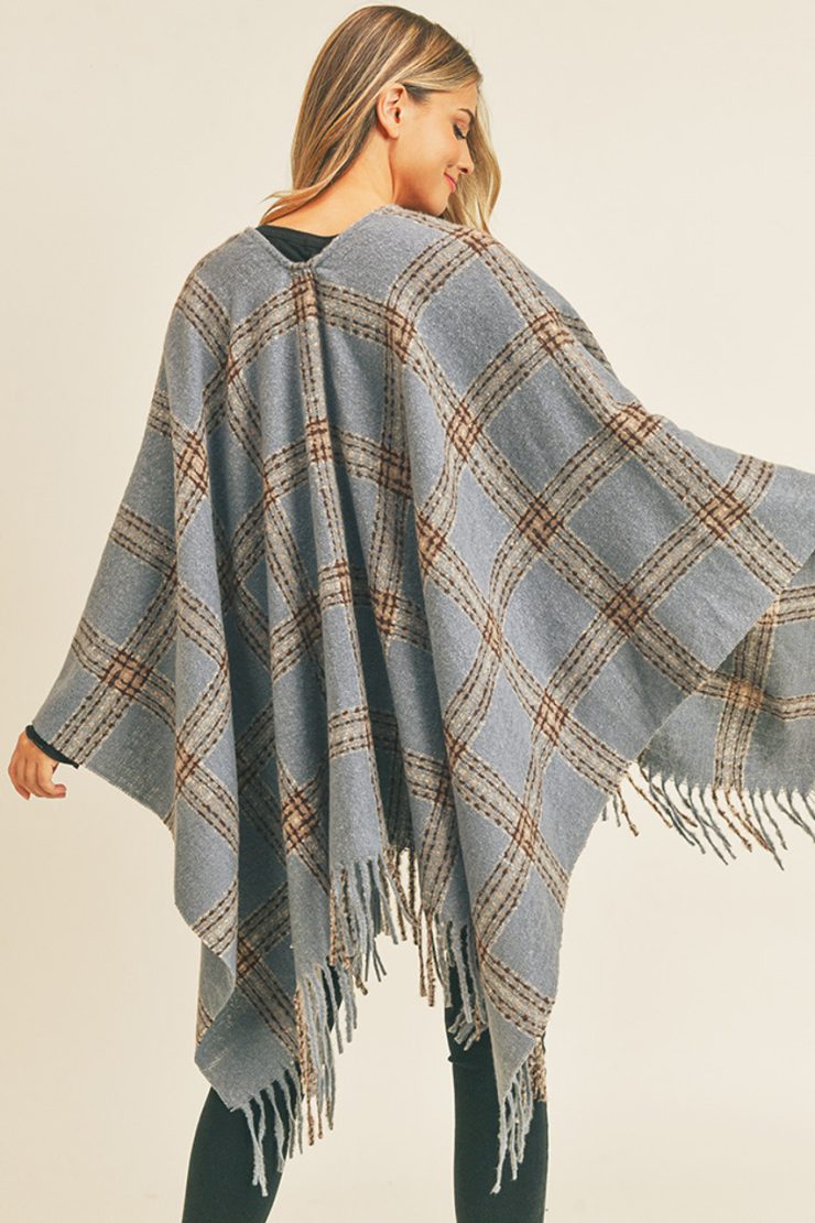 A photo of the Plaid Ruana In Blue product