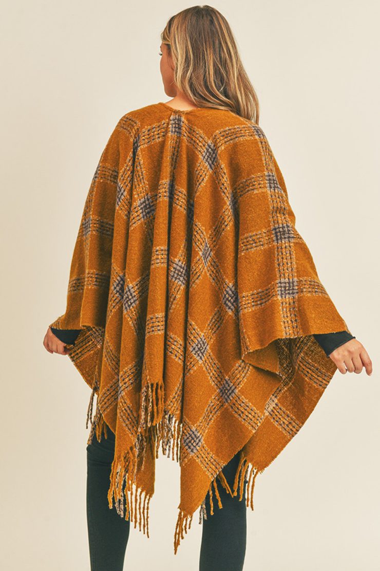 A photo of the Plaid Ruana In Mustard product