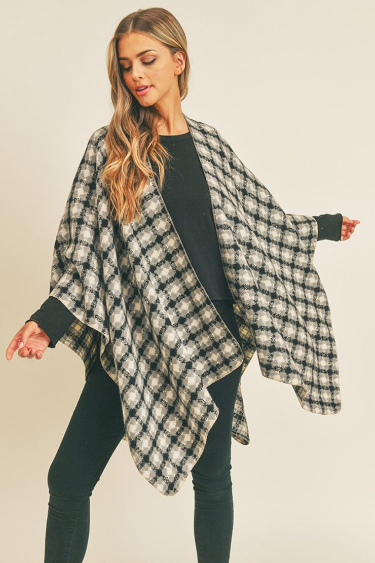 A photo of the Plaid Ruana In Black product