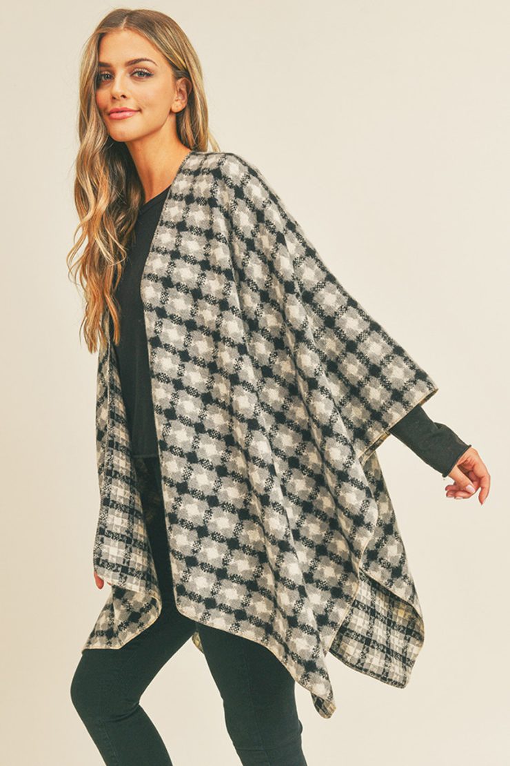 A photo of the Plaid Ruana In Black product