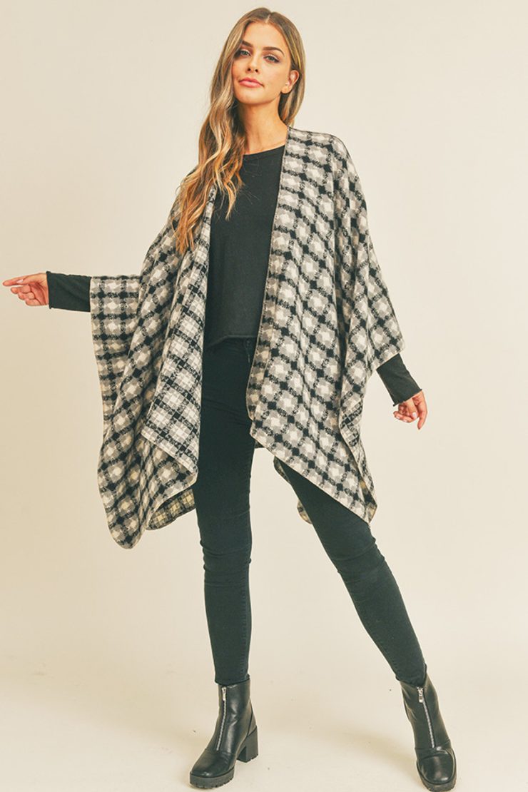 A photo of the Plaid Ruana In Black product