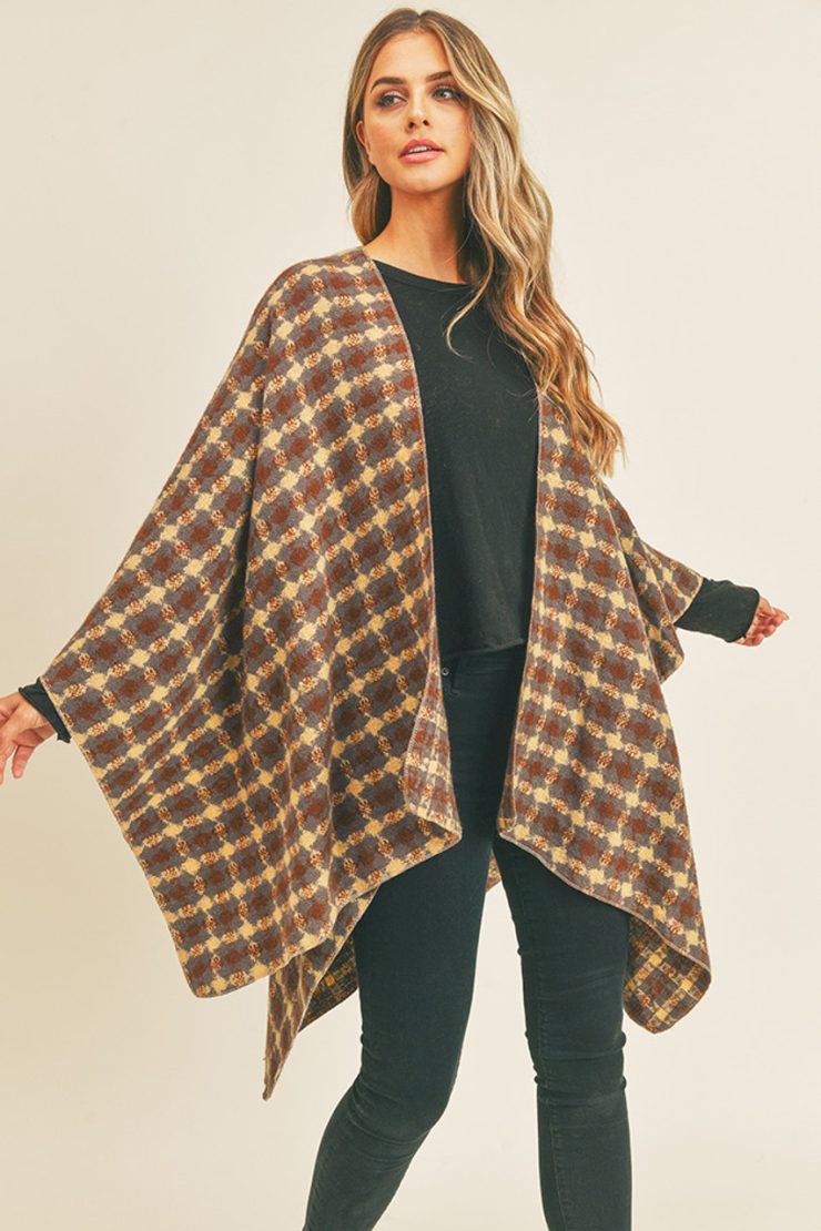 A photo of the Plaid Ruana In Brown product