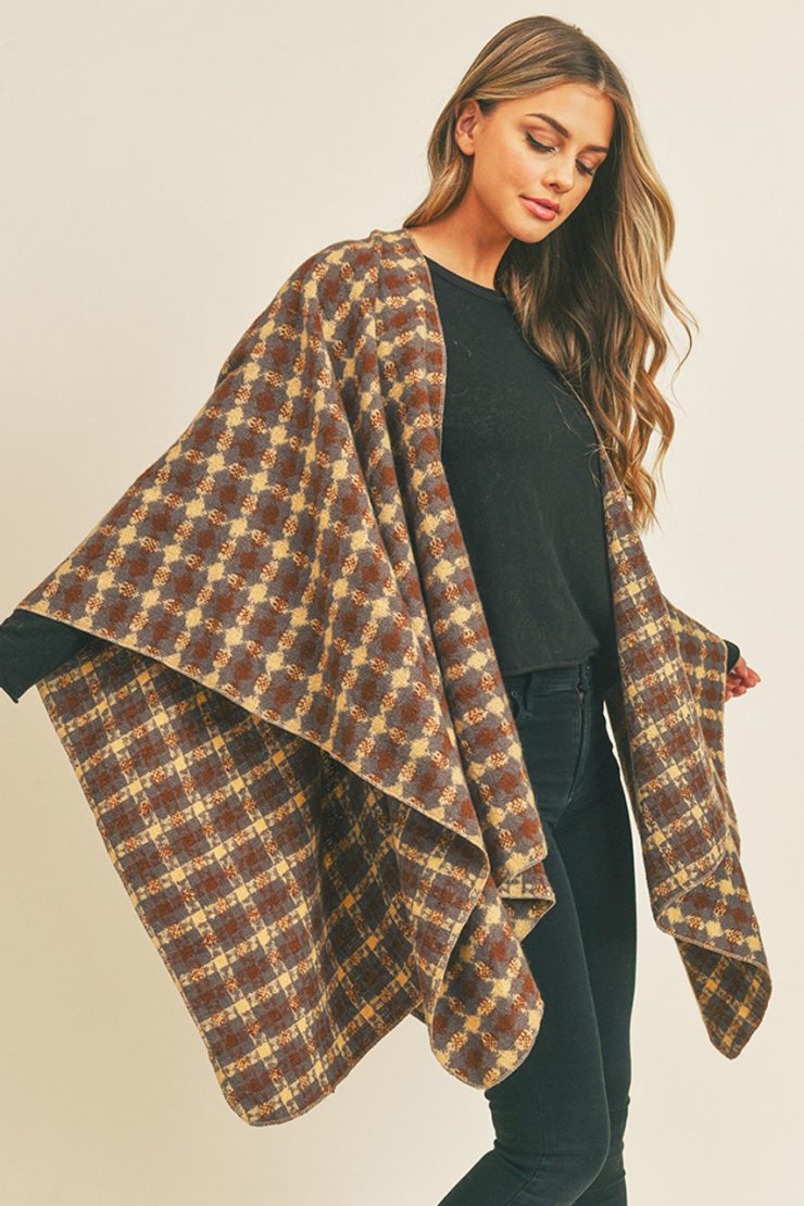 A photo of the Plaid Ruana In Brown product