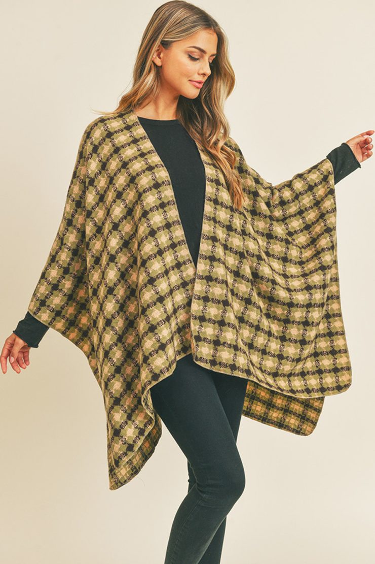 A photo of the Plaid Ruana In Olive product