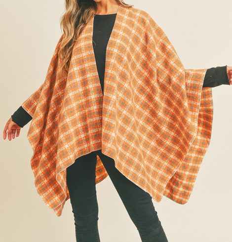 A photo of the Plaid Ruana In Orange product