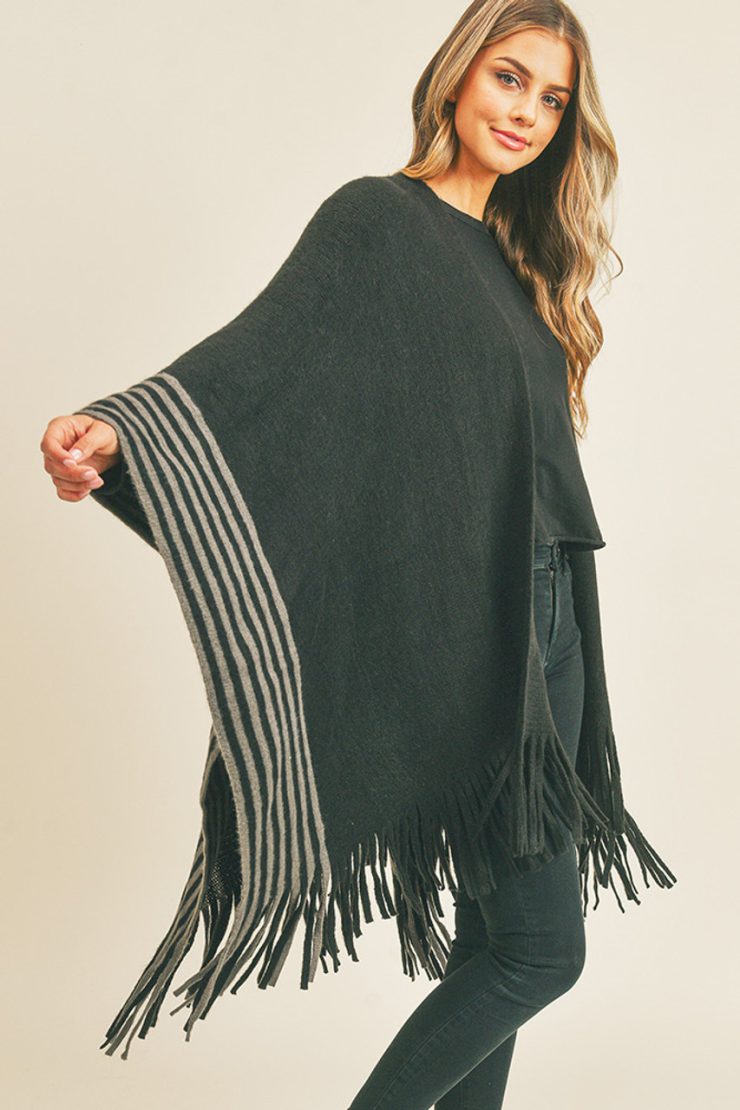 A photo of the Stripe Pattern Ruana In Black product